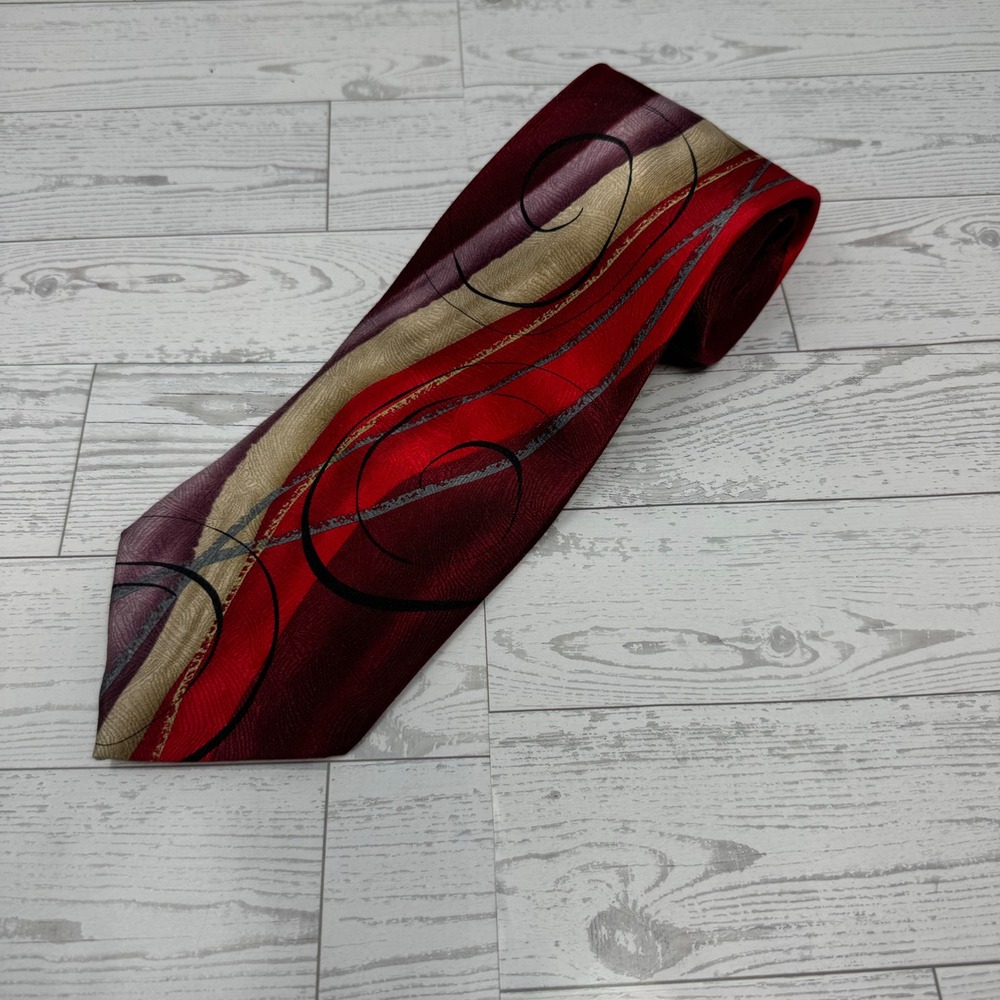 J Garcia Mens Tie Tidal Wave Limited Edition Collection Forty One Red Gold Swirl